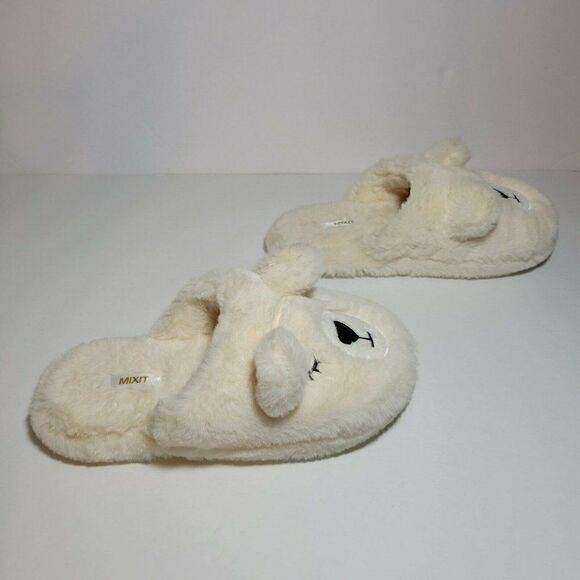 MIXIT Bear Slippers Girls Size 5-6 Ivory Cream Plush Very Soft Slip On GUC - Picture 9 of 13